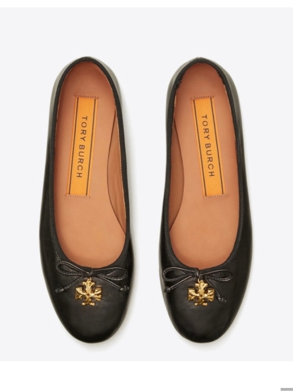 Tory Burch Charm Ballet Flats in Perfect Black Goat Kid Leather w/ Gold Logo 10